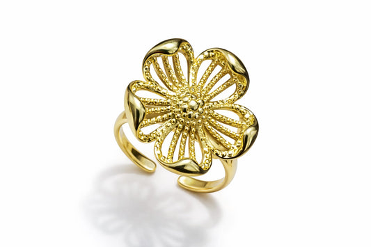 Floréa Anti-Tarnish Adjustable Gold Floral Cocktail Ring
