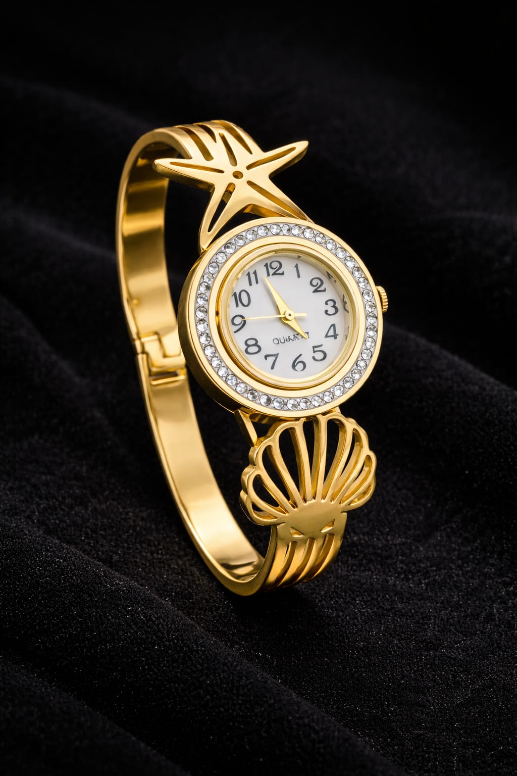 Celestara Anti-Tarnish Adjustable Bracelet Watch with Star & Shell Design