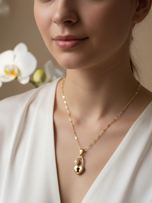 Amora Lock Anti-Tarnish Gold Pendant Necklace