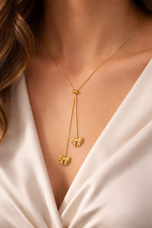 Elara Bow Anti-Tarnish Gold Drop Necklace