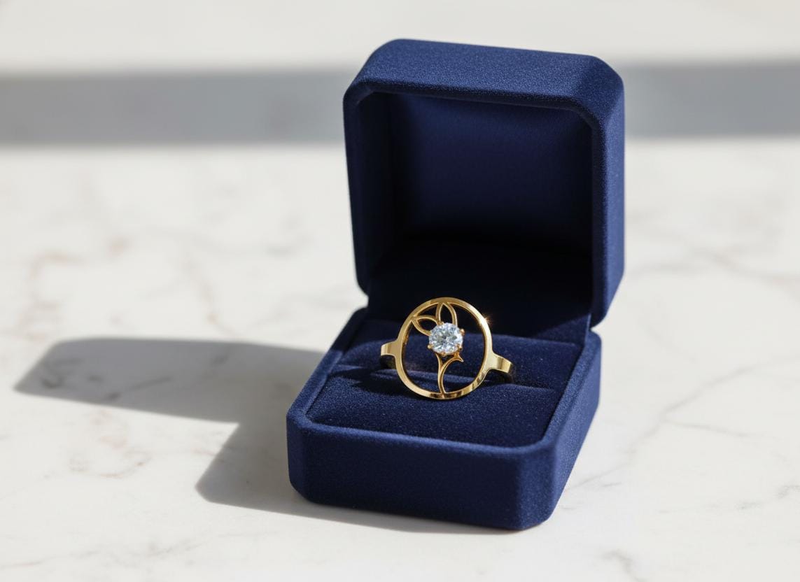 Celestia Open Circle Gold Finish Stone Ring