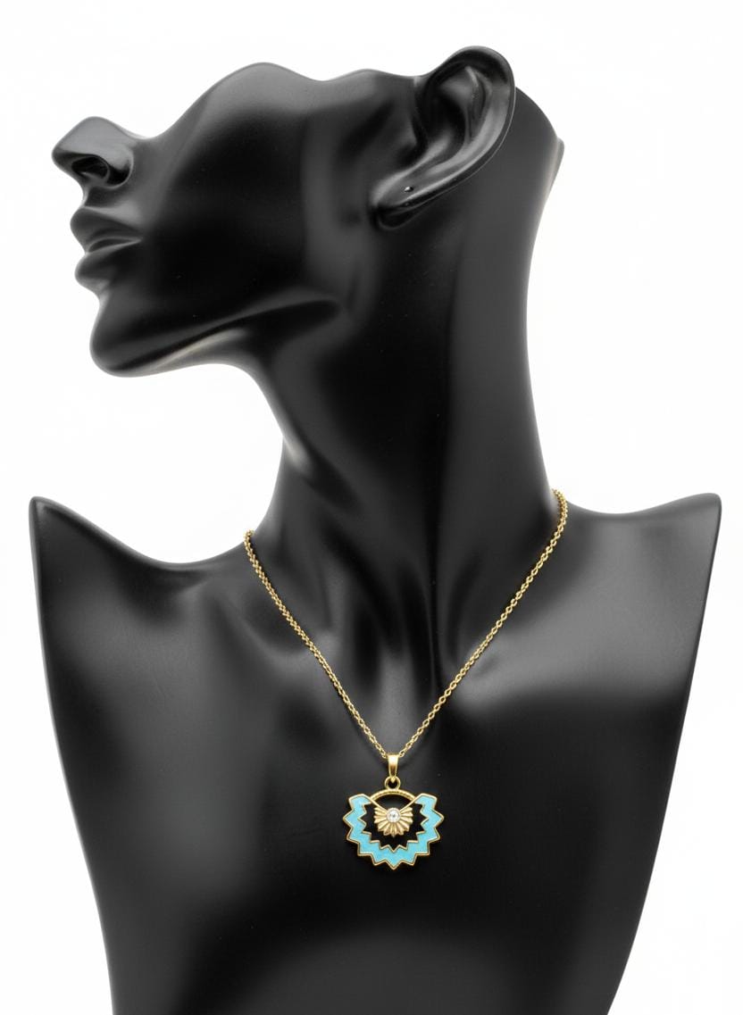 Anti-Tarnish Gold Enamel Pendant Necklace with Crystal Accent