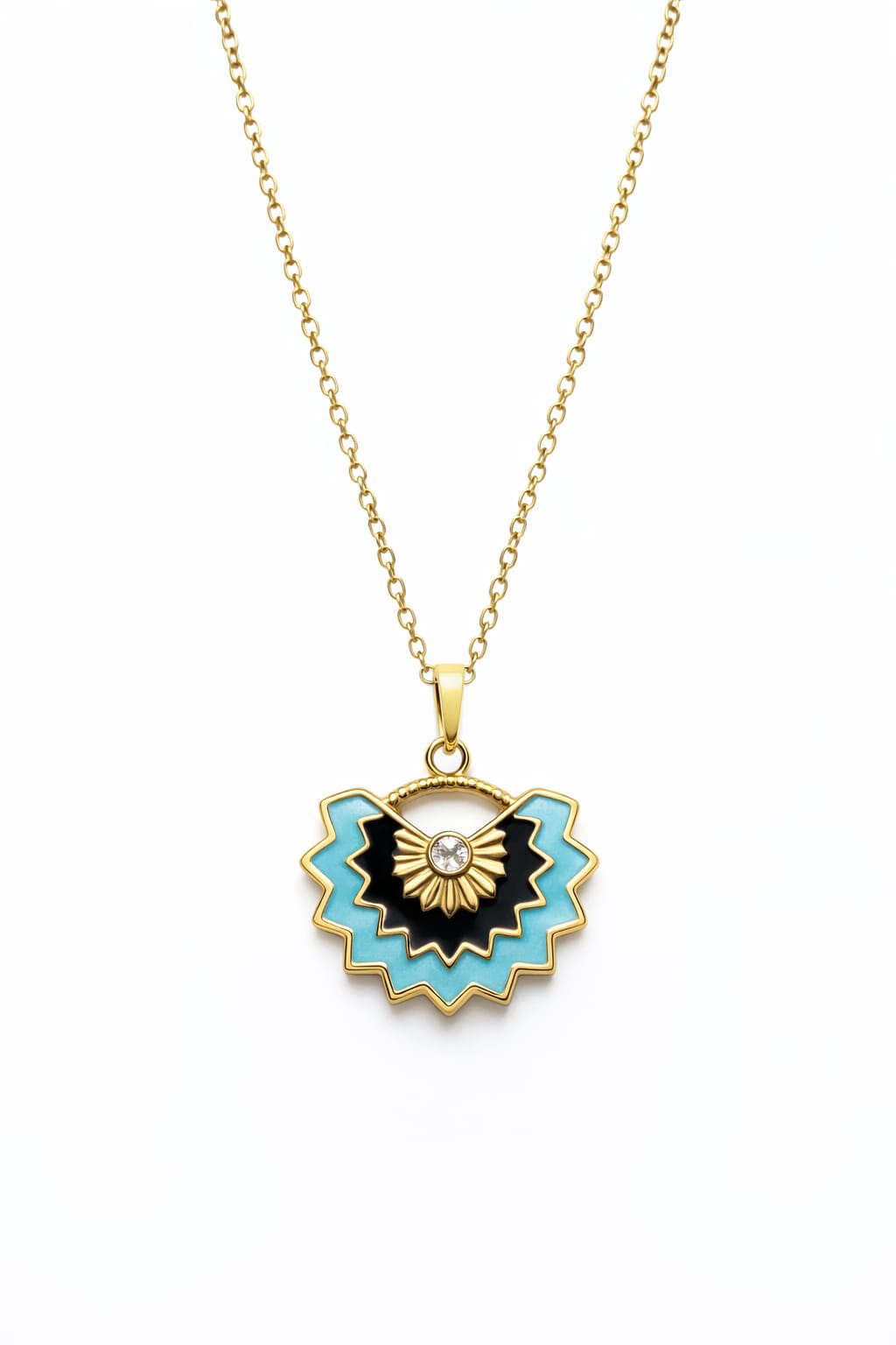 Anti-Tarnish Gold Enamel Pendant Necklace with Crystal Accent