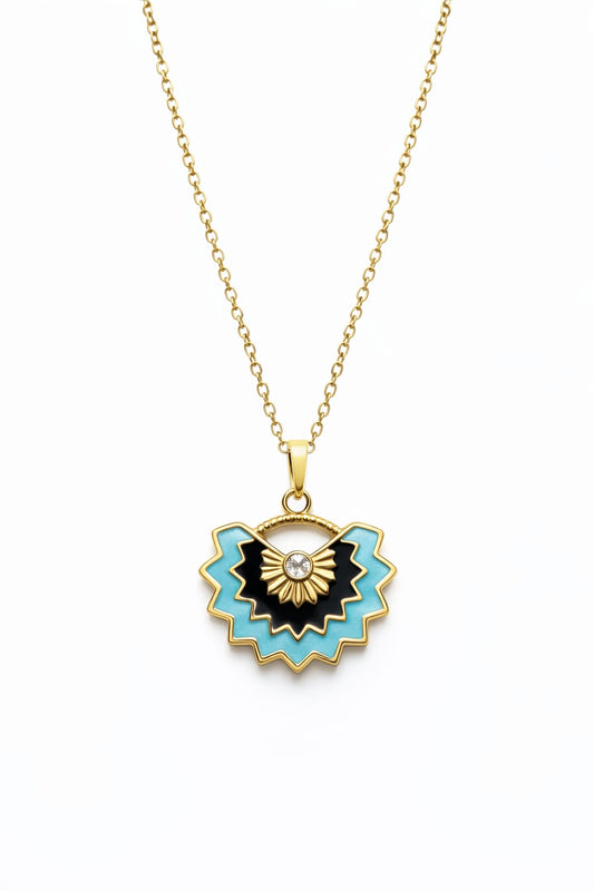 Anti-Tarnish Gold Enamel Pendant Necklace with Crystal Accent