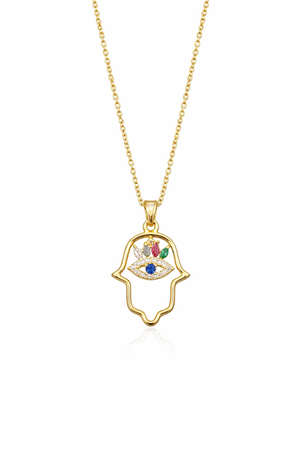Anti-Tarnish Gold Hamsa Hand Evil Eye Necklace with Multicolor Stones