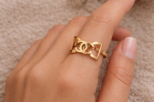 Gold Finish Double C Open Statement Ring