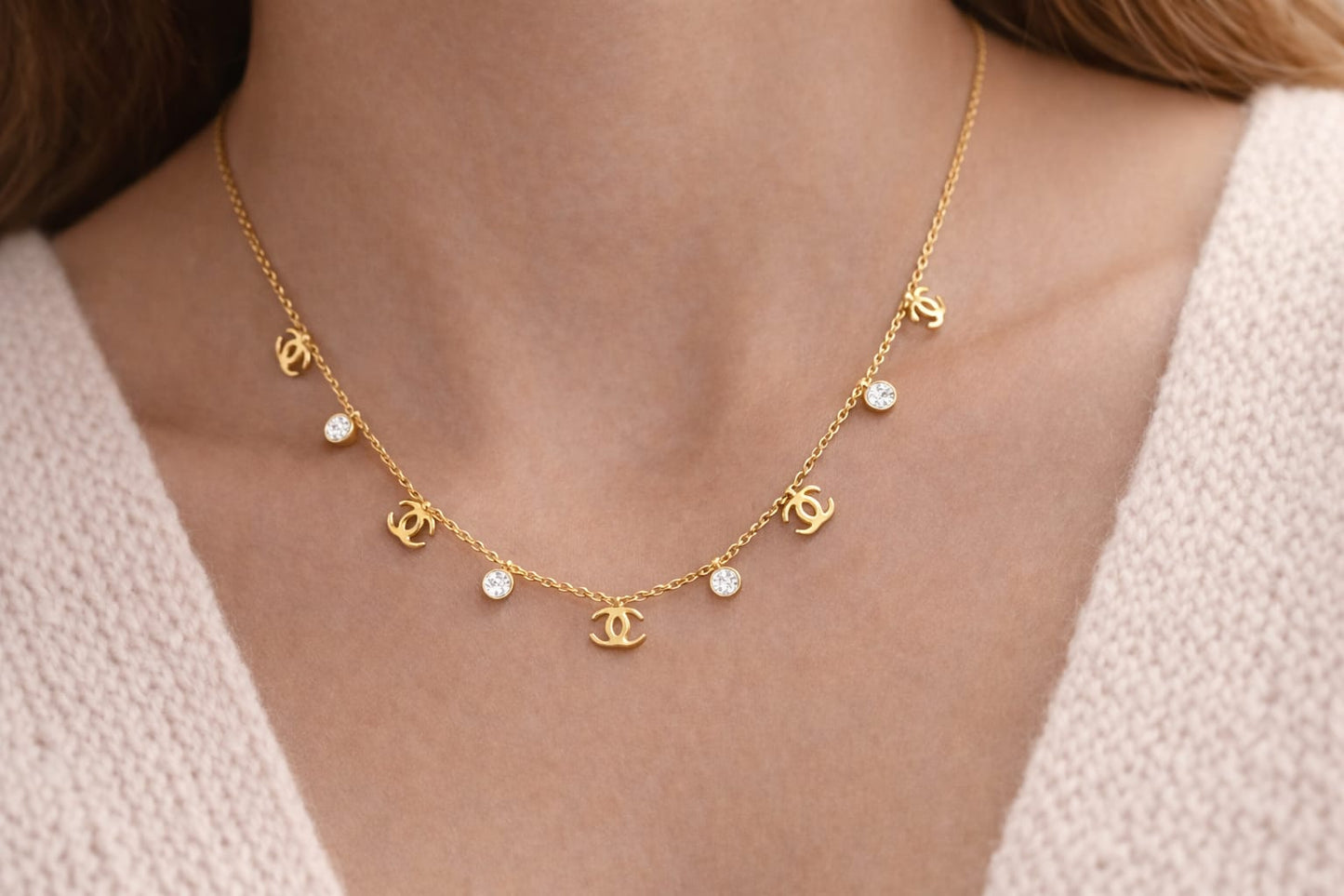 Gold Finish Double C Charm Necklace