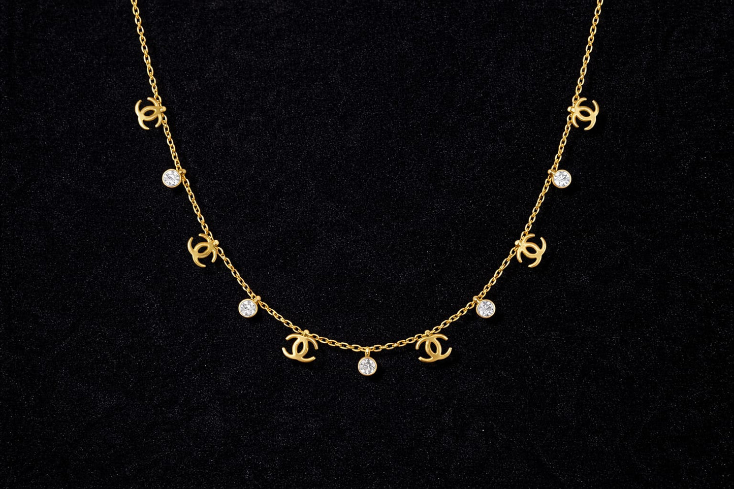 Gold Finish Double C Charm Necklace