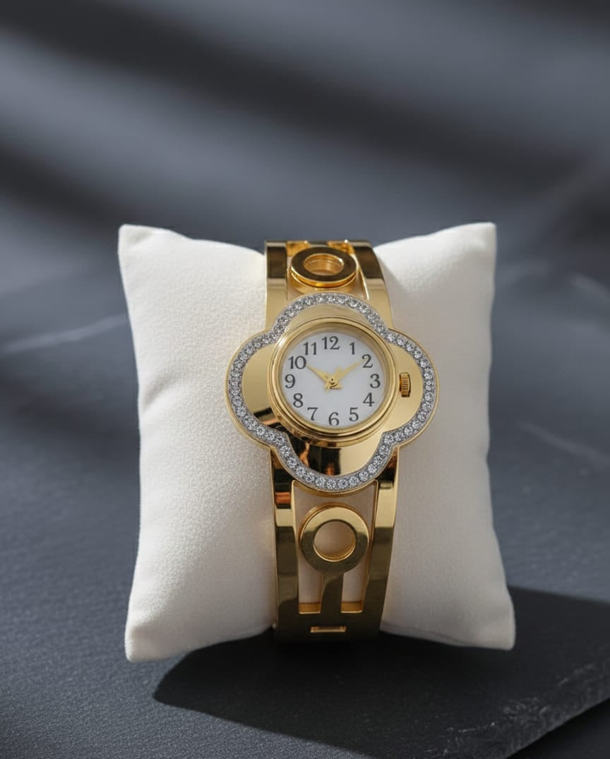 Gold Finish Openable Bracelet Watch
