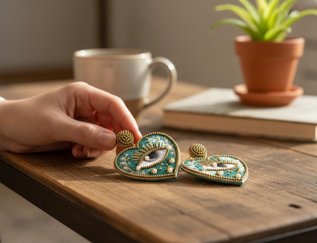 Handmade Evil Eye Heart Earrings