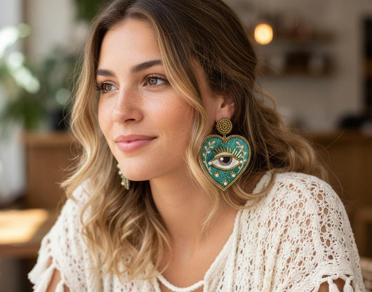 Handmade Evil Eye Heart Earrings