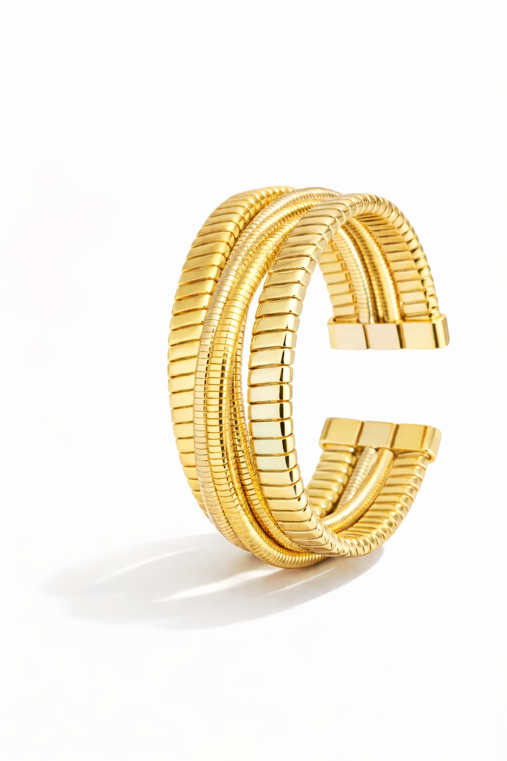 Ribbed Gold Finish Anti-Tarnish Cuff Bracelet
