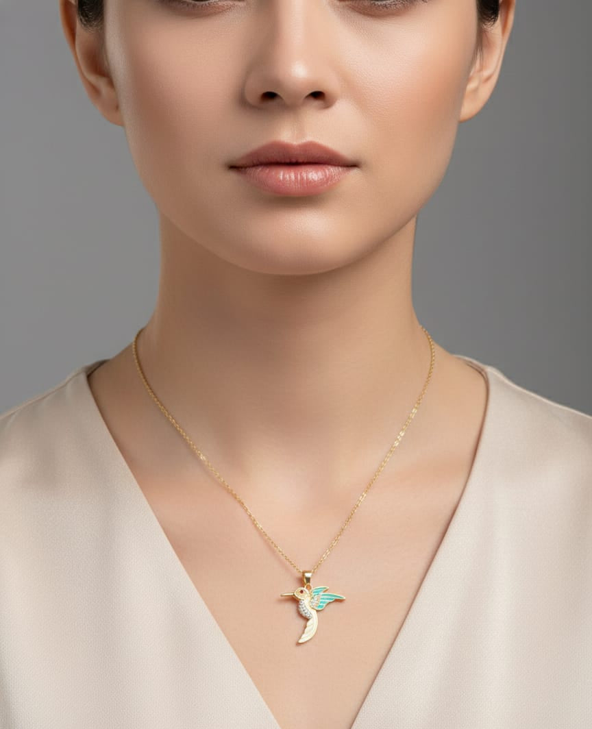 Anti-Tarnish Gold Plated Hummingbird Pendant Necklace