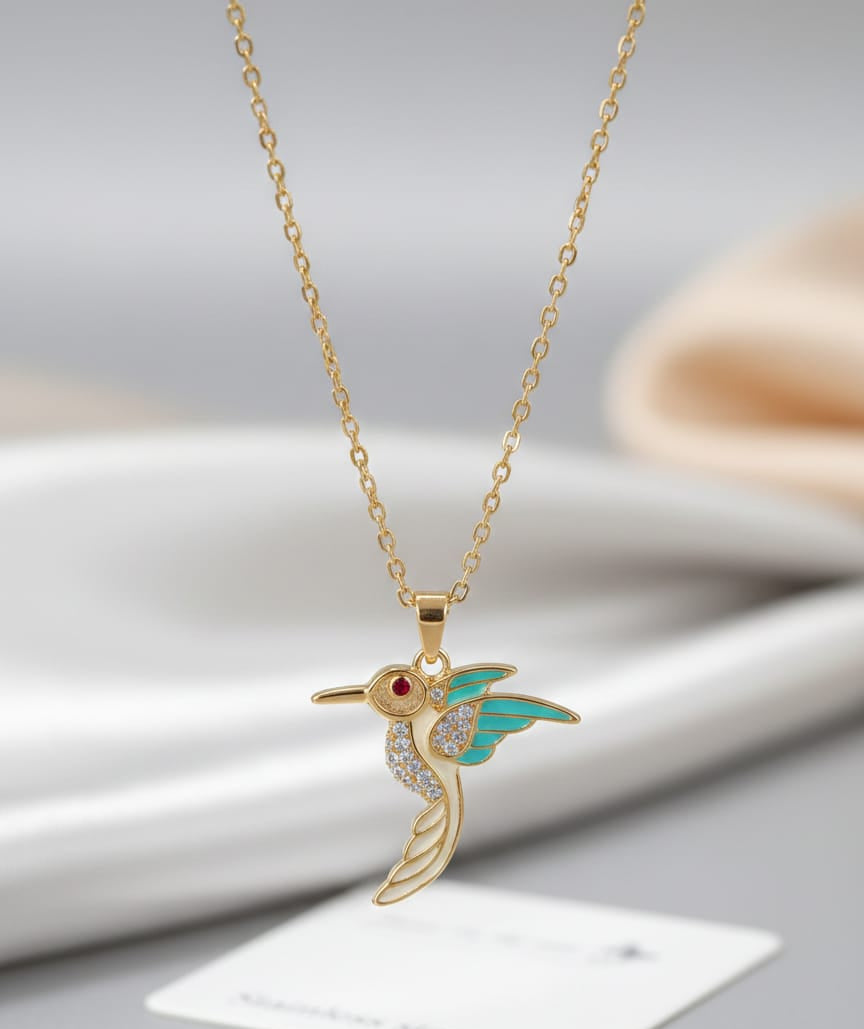 Anti-Tarnish Gold Plated Hummingbird Pendant Necklace