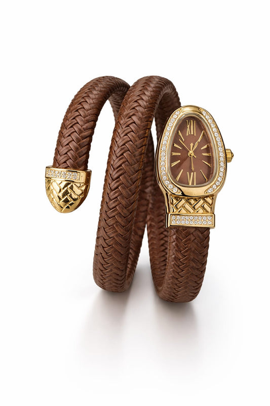Noir Serpent Brown Dual-Wrap Bracelet Watch