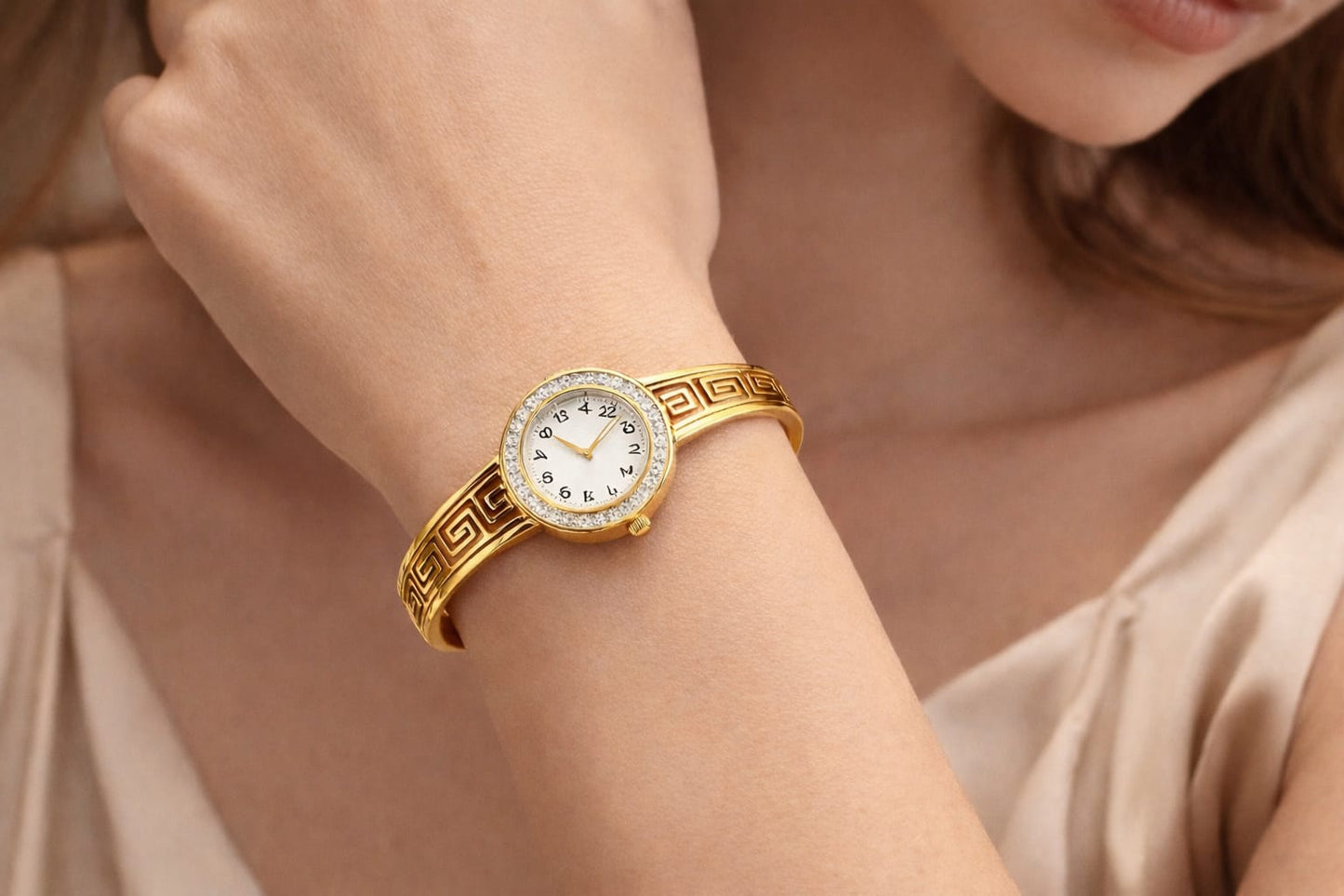 Greek Pattern Anti-Tarnish Adjustable Watch Bracelet