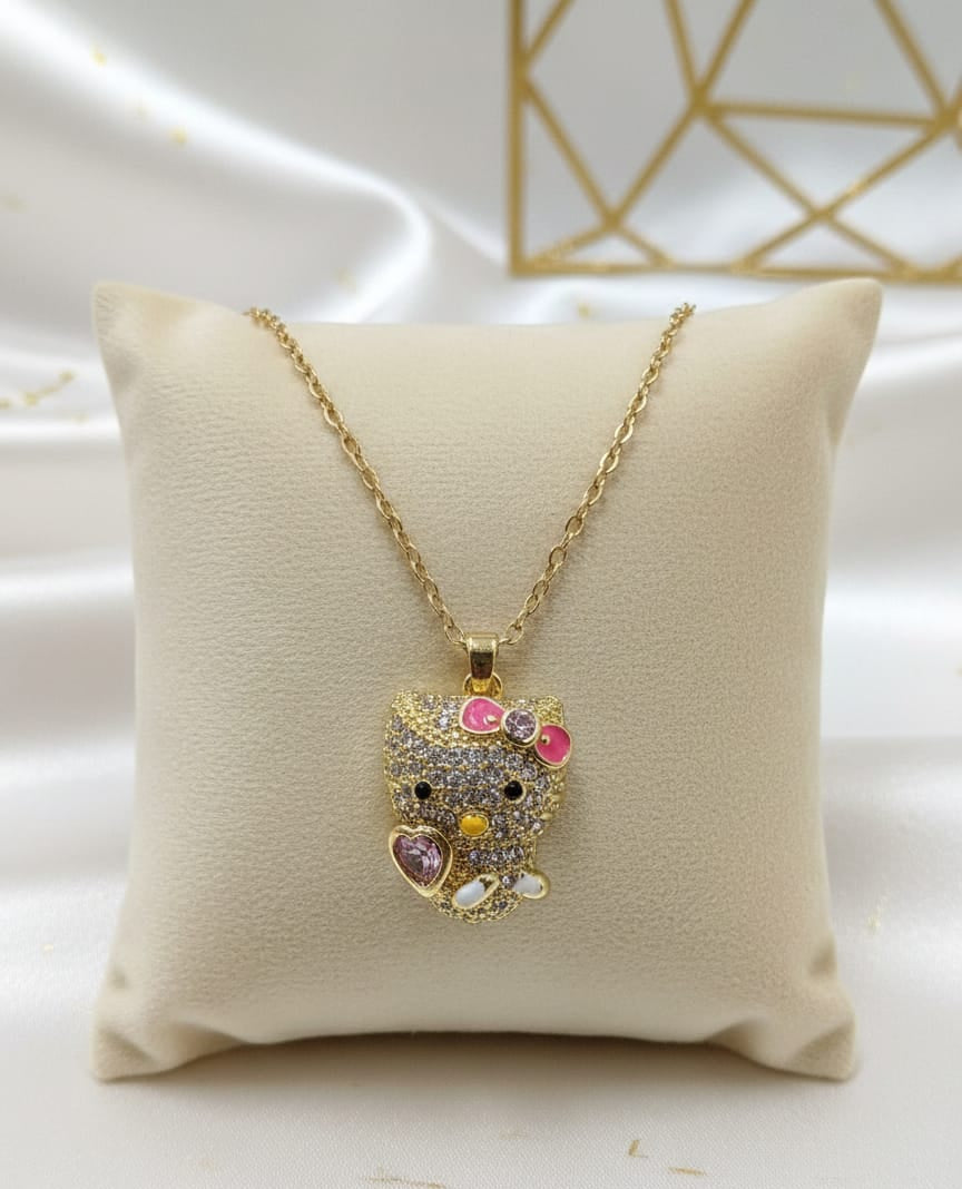 Sparkle Kitty Gold Anti-Tarnish Pendant Necklace