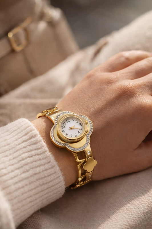 Regal Bloom Gold Anti-Tarnish Openable Watch Bracelet