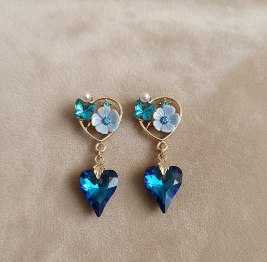 Azure Bloom Heart Drop Earrings