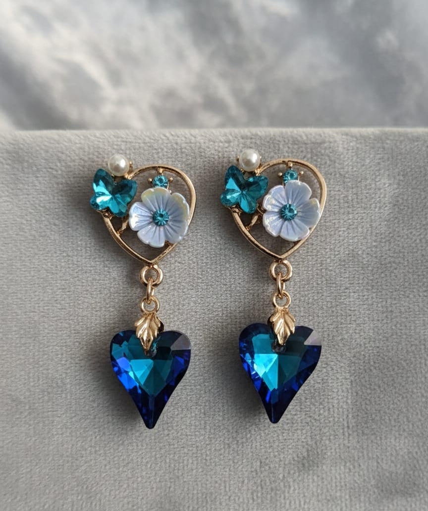 Azure Bloom Heart Drop Earrings
