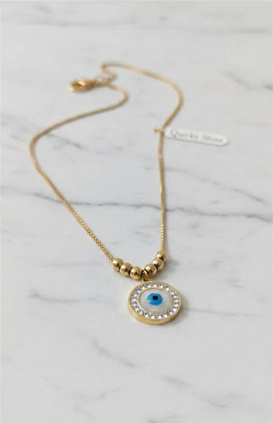 Evil Eye Aura Gold Anti-Tarnish Necklace