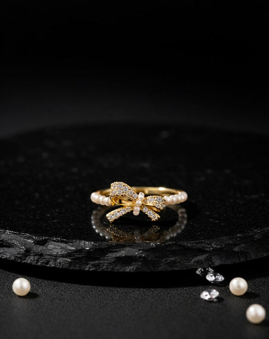 Pearl Bow Adjustable Ring