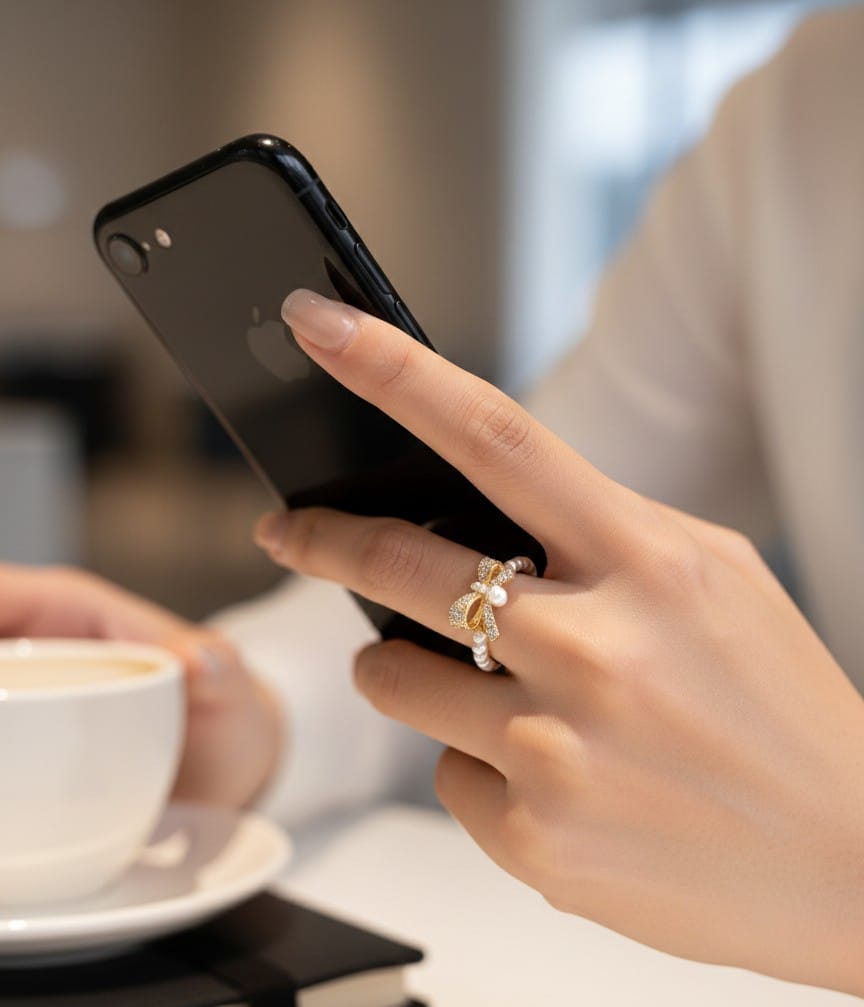 Pearl Bow Adjustable Ring