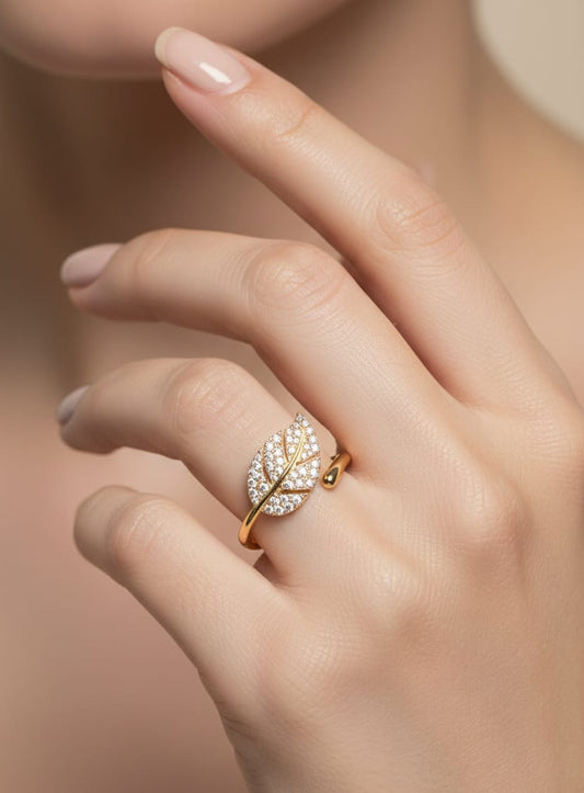 Crystal Leaf Adjustable Ring