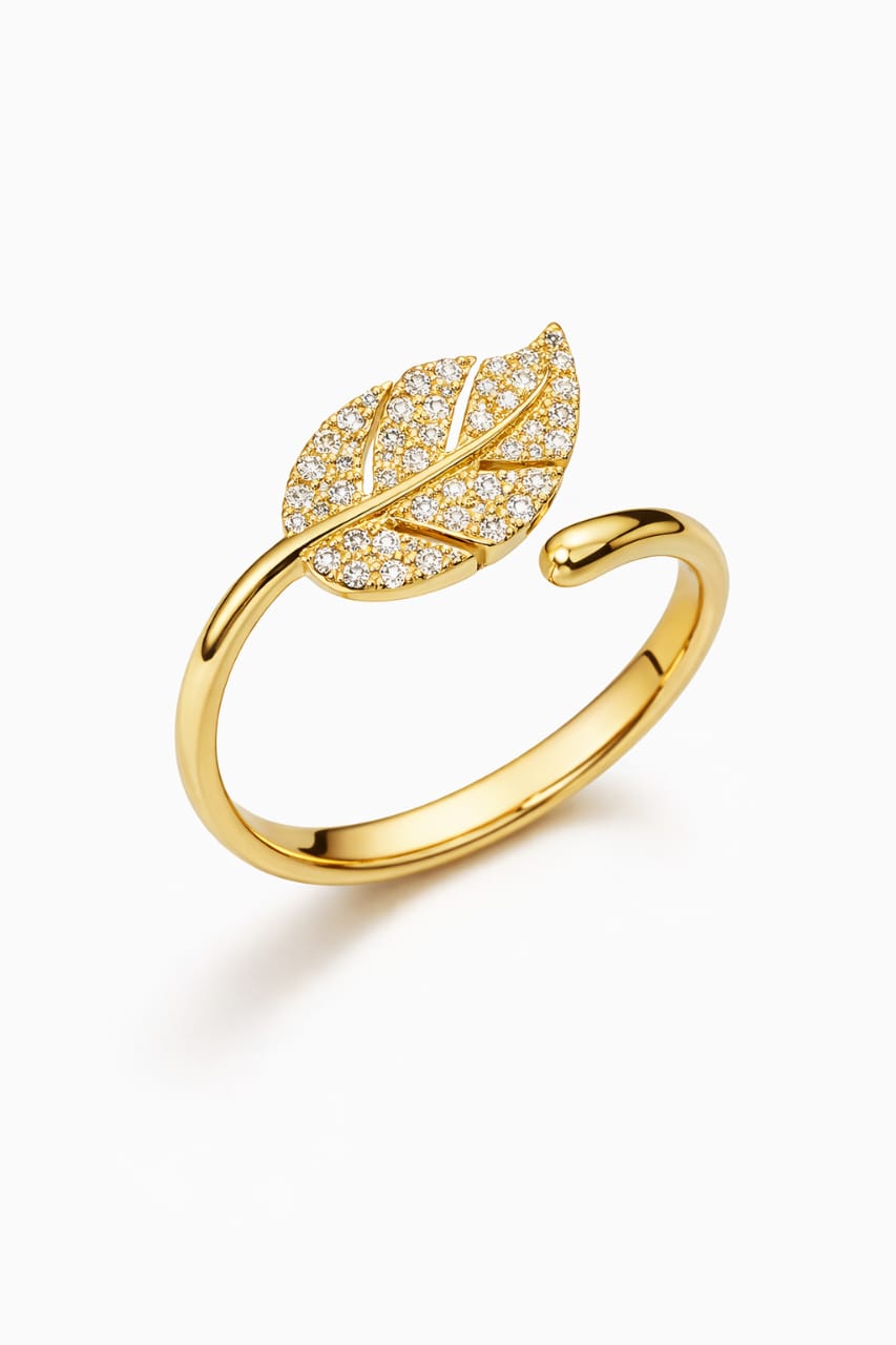 Crystal Leaf Adjustable Ring