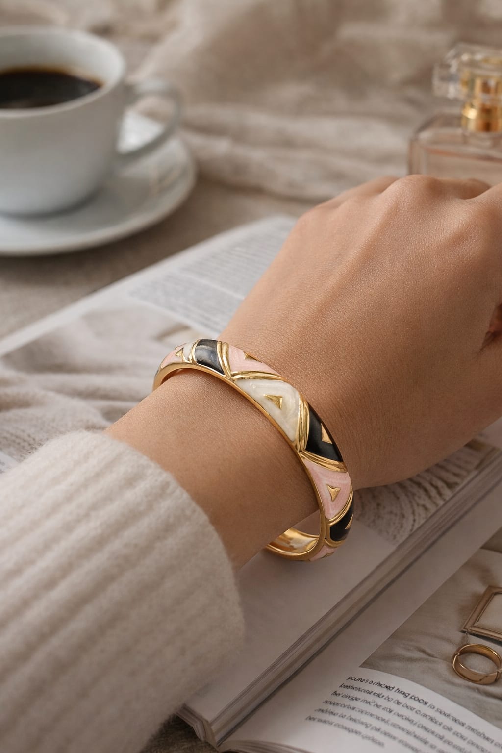 Aria Tri-Tone Enamel Gold Openable Bangle