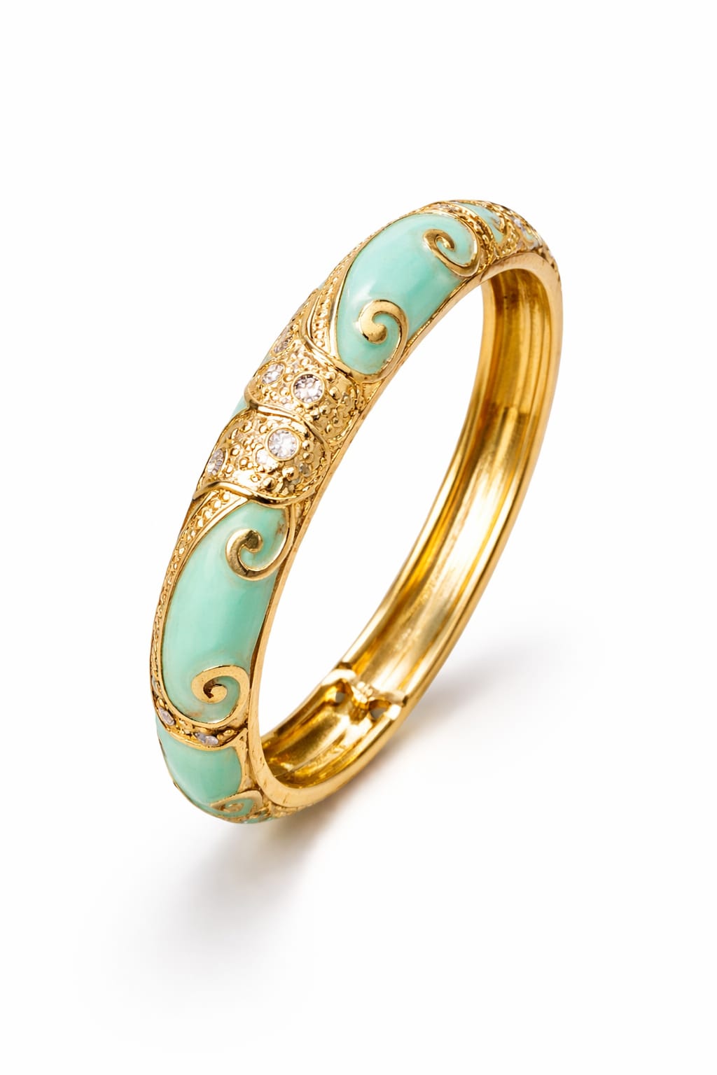 Serena Mint Enamel Gold Openable Bangle