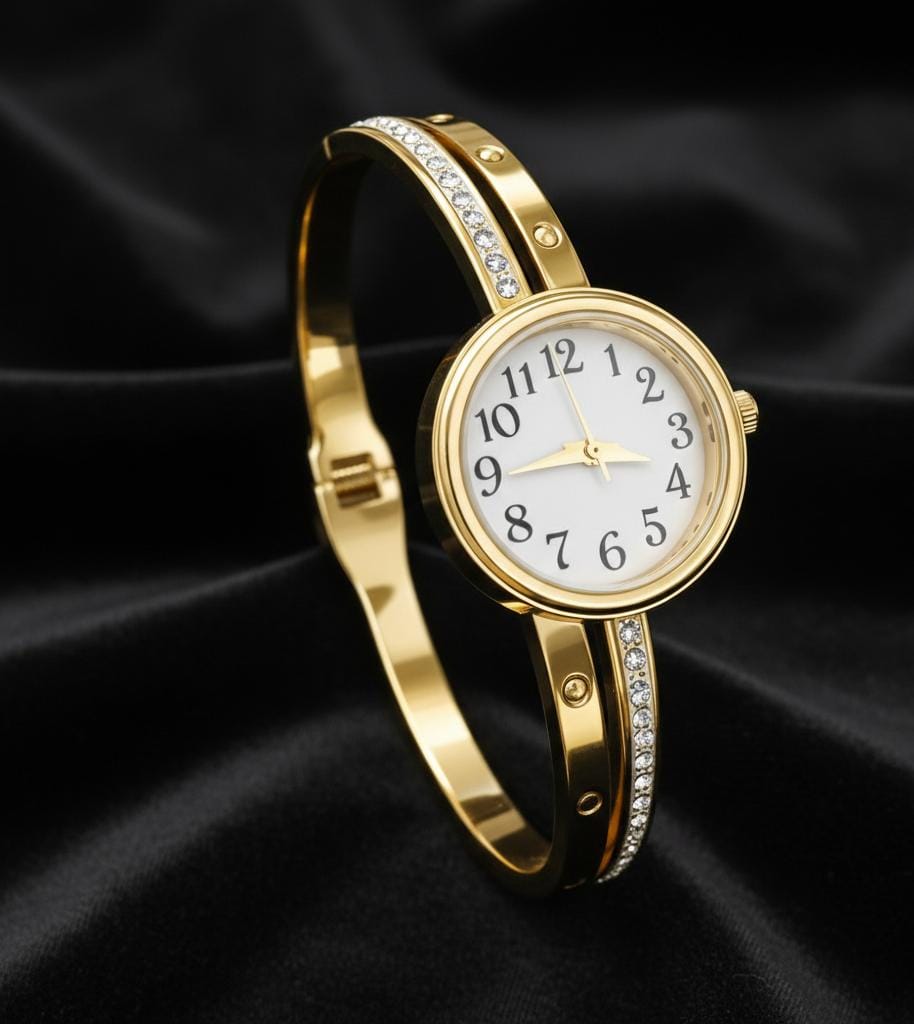 Avira Elegant Gold Watch – Anti-Tarnish Openable Bracelet Watch for Women