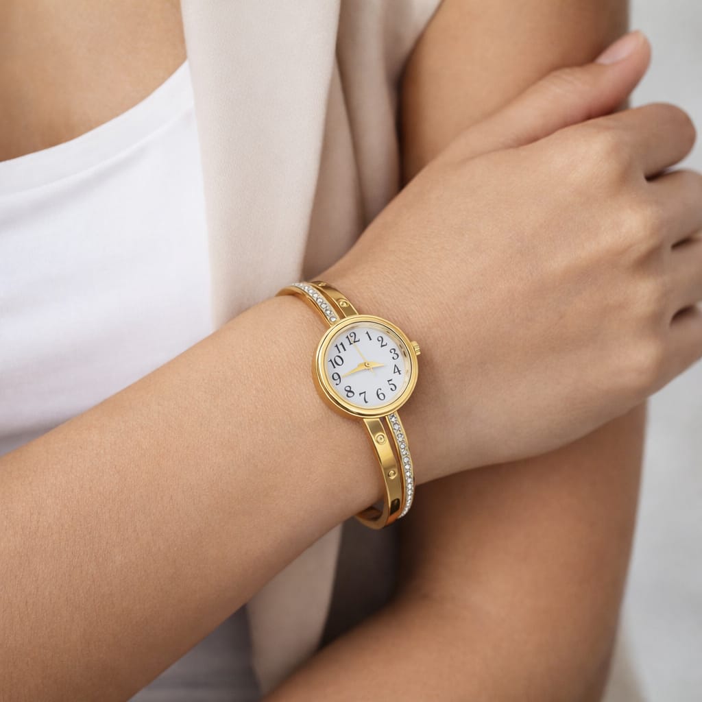 Avira Elegant Gold Watch – Anti-Tarnish Openable Bracelet Watch for Women