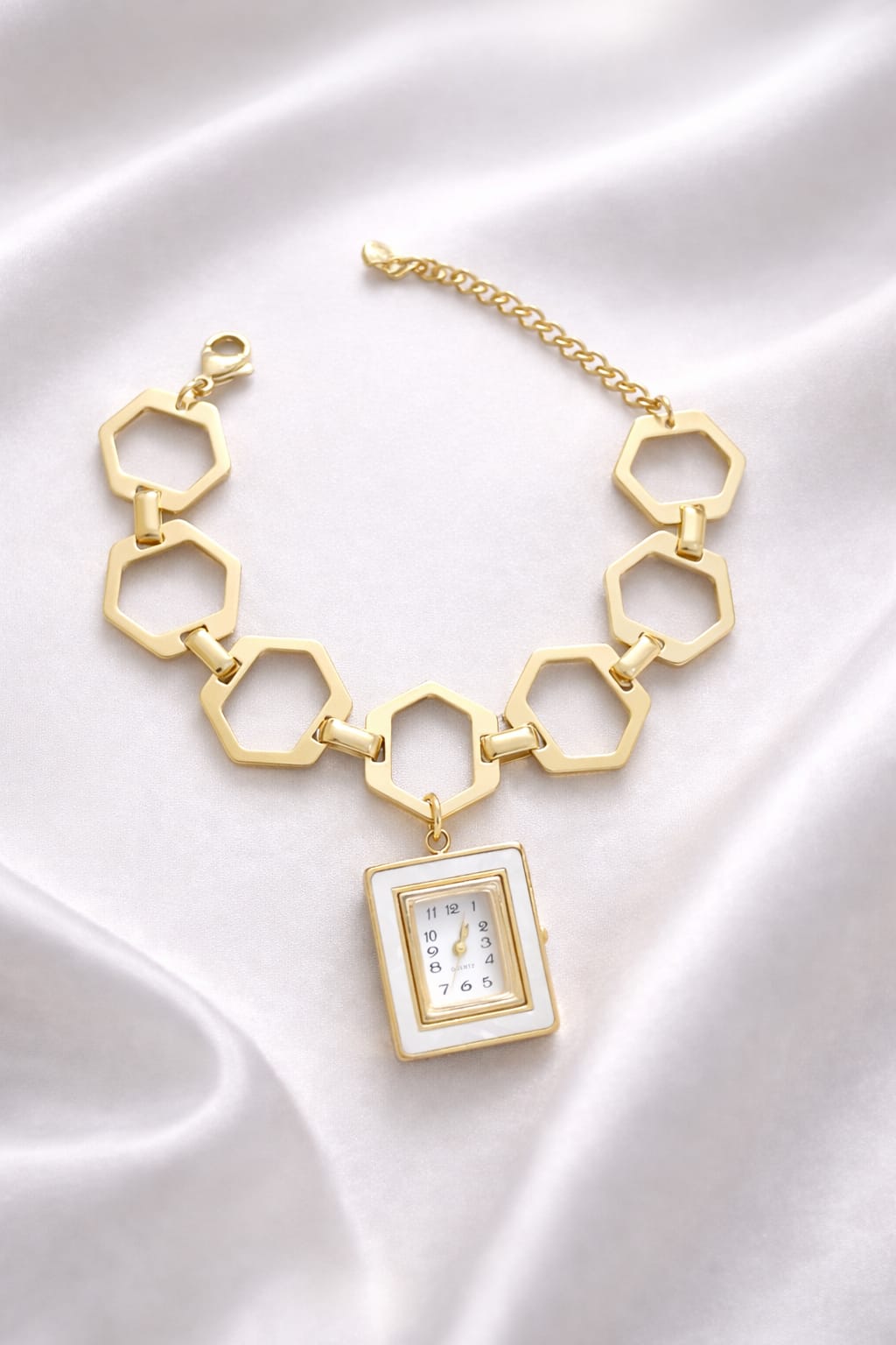 Hexara Geometric Watch Bracelet – Anti Tarnish Gold Adjustable Square Dial