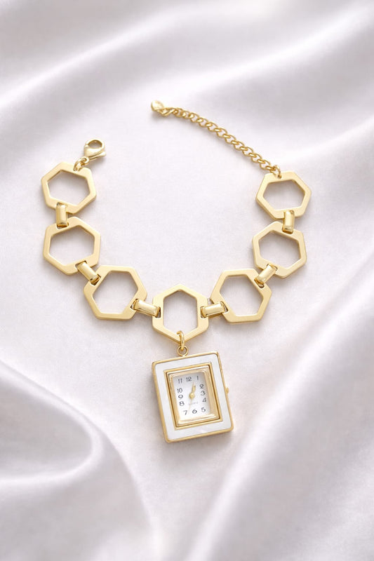 Hexara Geometric Watch Bracelet – Anti Tarnish Gold Adjustable Square Dial