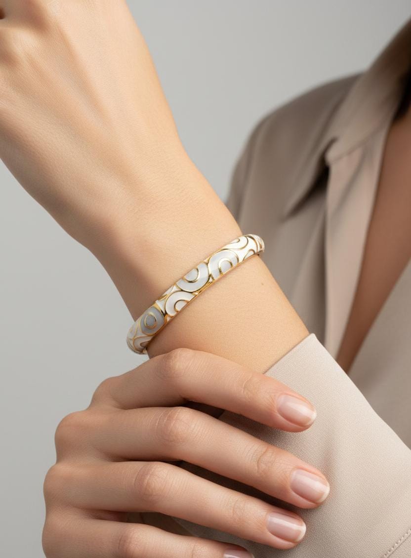 Elowen White Enamel Gold Openable Bangle