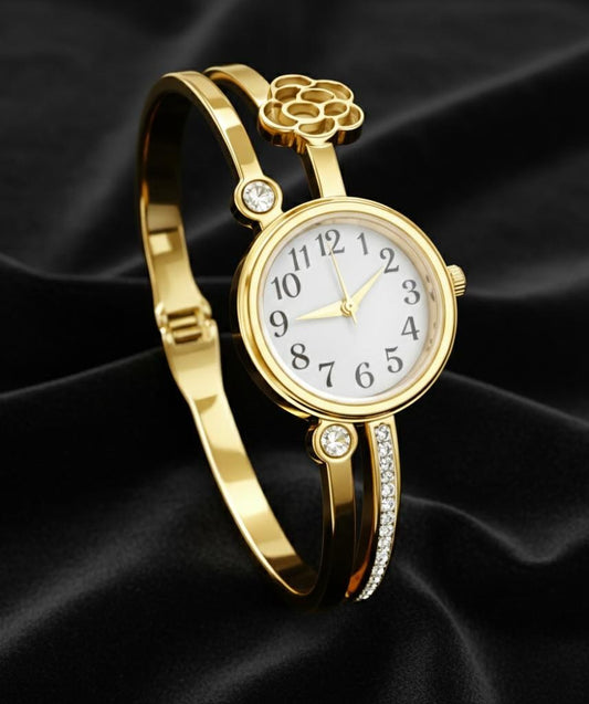 Floria Elegant Gold Watch – Anti-Tarnish Openable Floral Bracelet Watch for Women