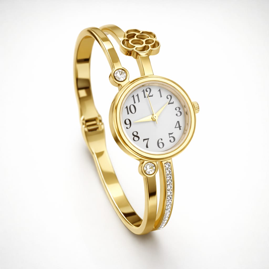 Floria Elegant Gold Watch – Anti-Tarnish Openable Floral Bracelet Watch for Women