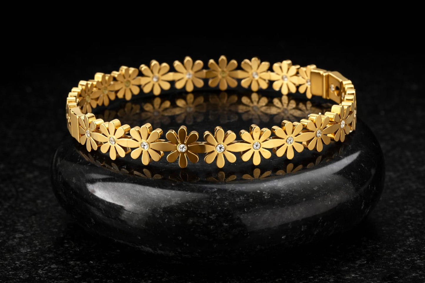 Daiselle Gold Floral Bracelet – Anti-Tarnish Openable Flower Bracelet for Women
