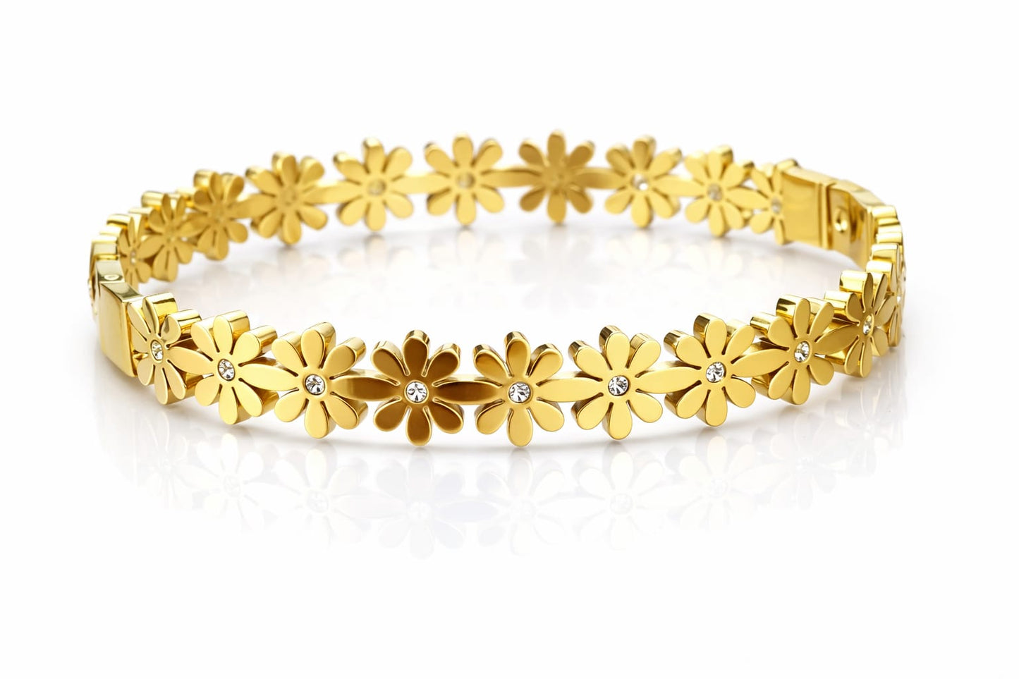 Daiselle Gold Floral Bracelet – Anti-Tarnish Openable Flower Bracelet for Women