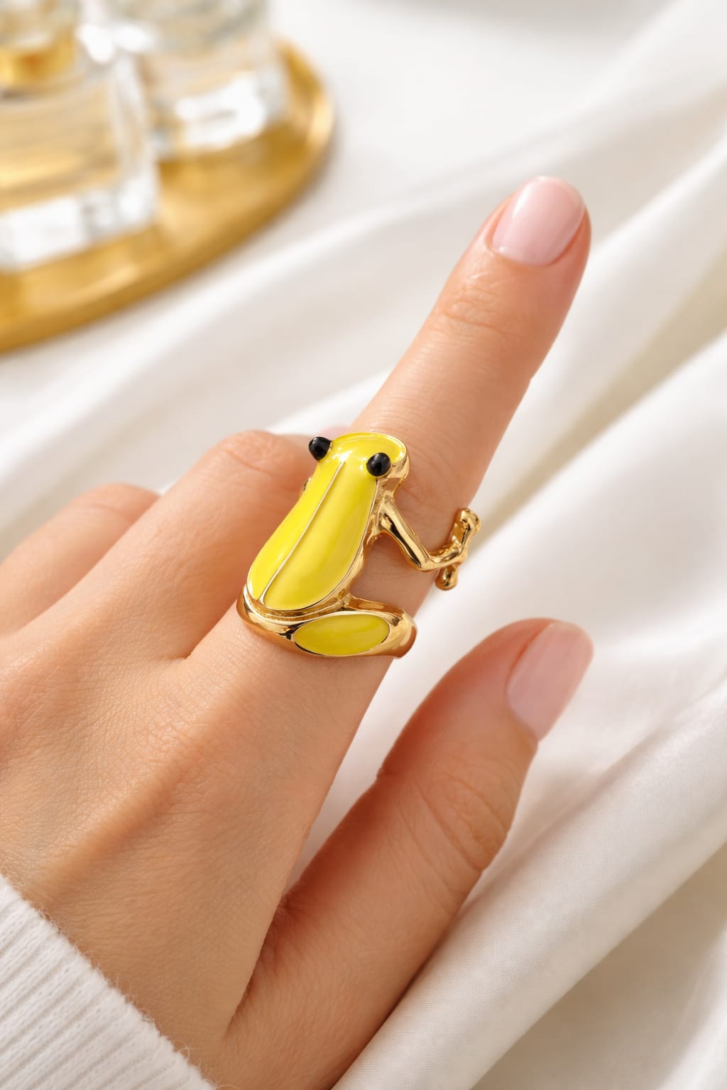 Frovelle Yellow Frog Ring – Anti-Tarnish Gold Statement Ring for Women