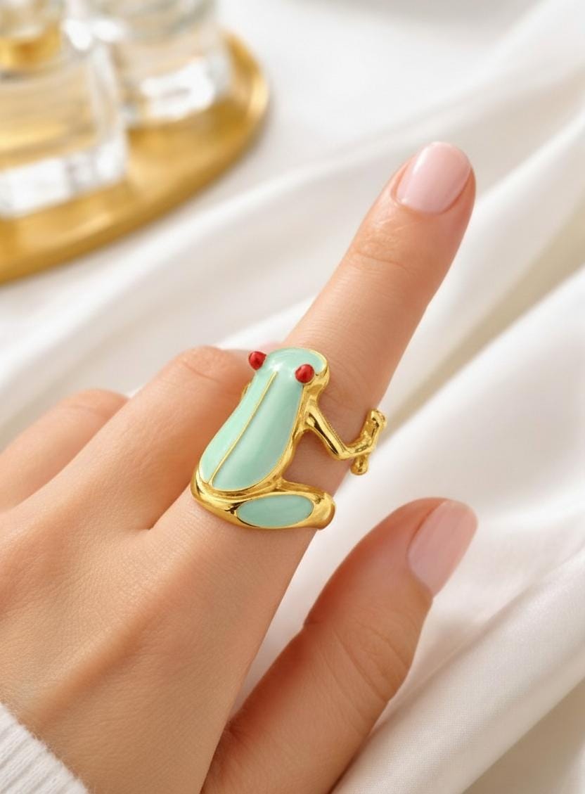 Mintelle Frog Statement Ring – Anti-Tarnish Gold Enamel Ring for Women