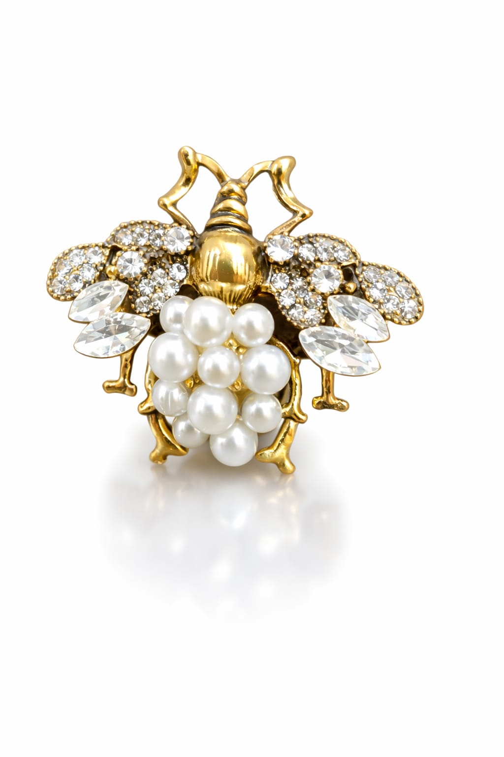 Luxury Pearl Bee Adjustable Ring – Anti Tarnish Gold Plated Crystal Statement Ring for Women