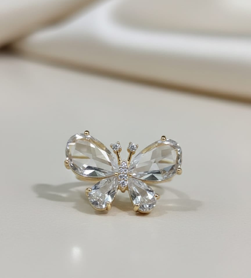 Crystal Butterfly Adjustable Ring – Anti Tarnish Gold Plated Statement Ring for Women