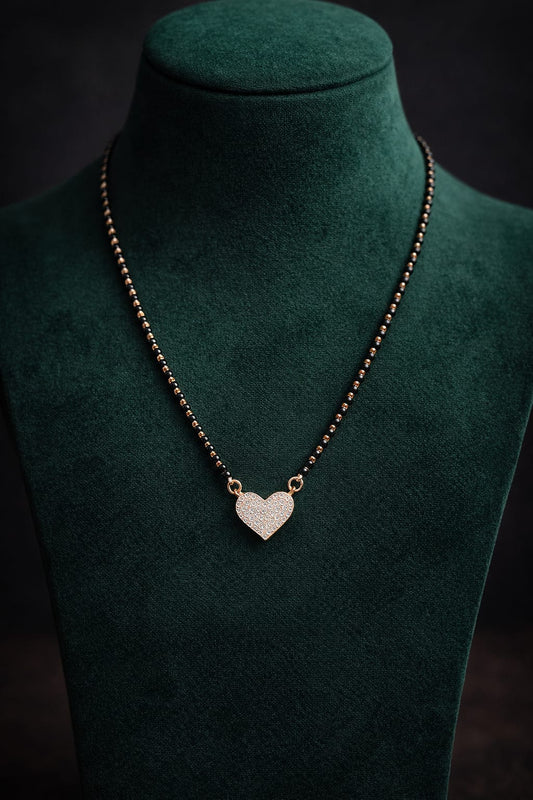 Rose Gold Plated CZ Heart Mangalsutra with Black Beads Chain