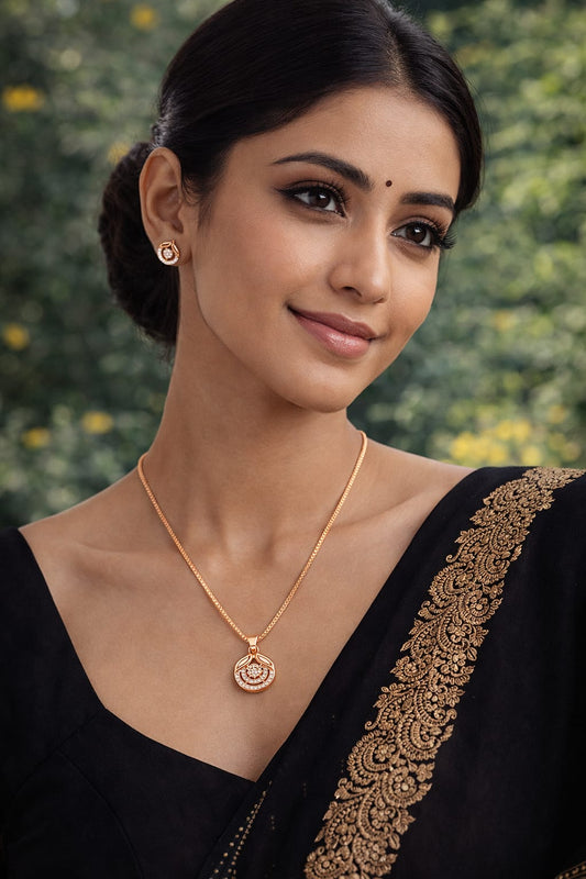 Gold Plated CZ Minimal Mangalsutra & Stud Earrings Set for Women