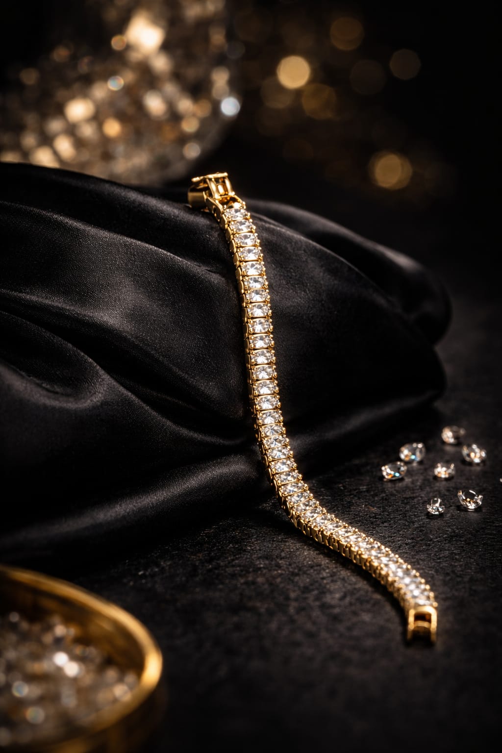 Small Beads Diamond Tennis Bracelet for Women – Gold Plated Elegant Stone Bracelet