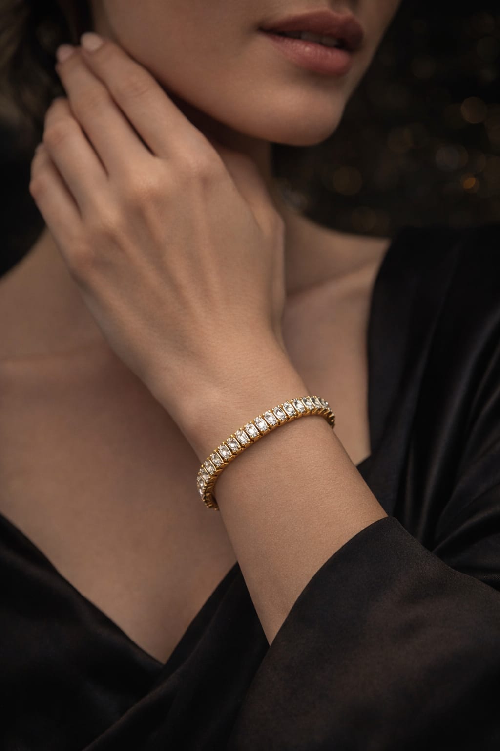 Small Beads Diamond Tennis Bracelet for Women – Gold Plated Elegant Stone Bracelet