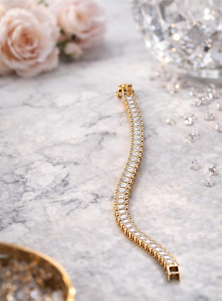 Big Beads Diamond Tennis Bracelet for Women – Gold Plated Statement Stone Bracelet
