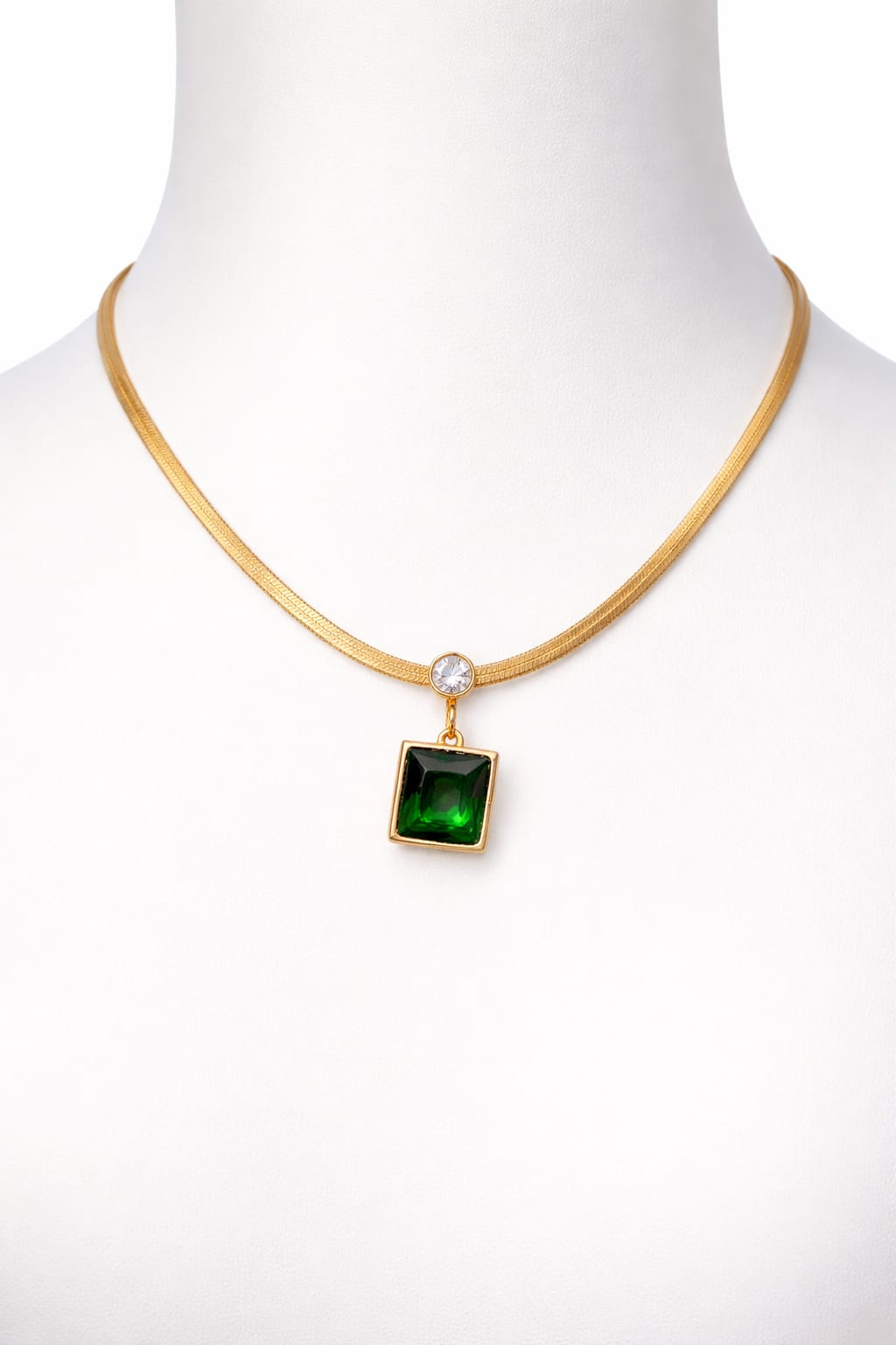Emerelle Green Pendant Necklace – Anti-Tarnish Gold Snake Chain for Women